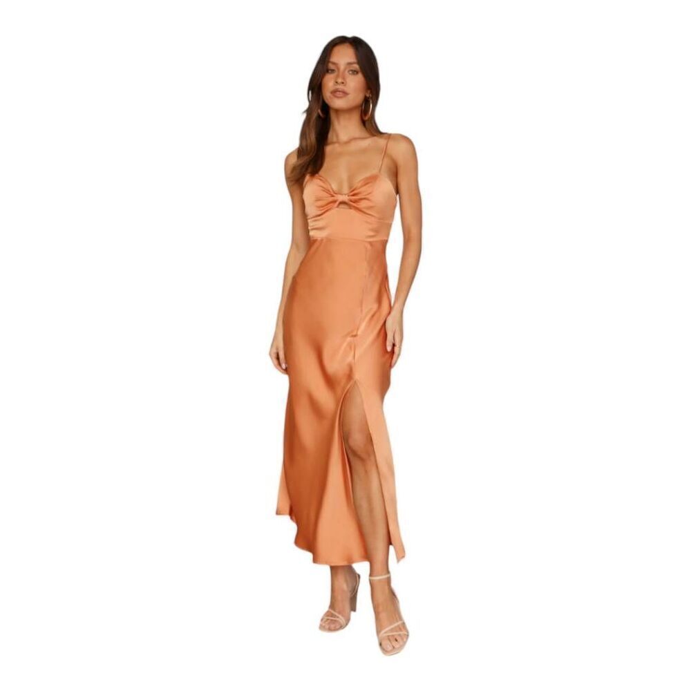 Hello Molly Satin Midi Dress in Peach